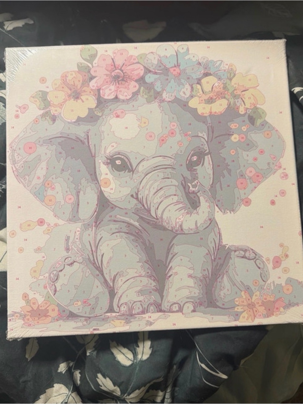 Floral Crown Baby Elephant Canvas Art - Pink & Gray